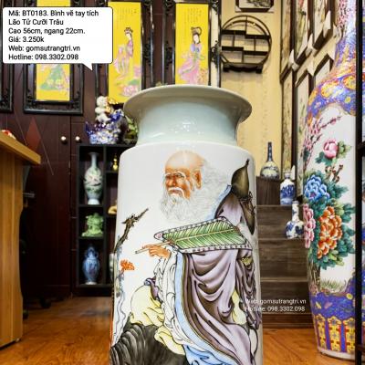 Bình vẽ tay Lão Tử Cưỡi Trâu